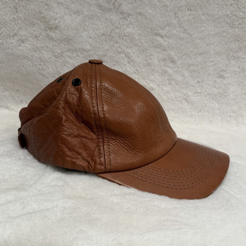 Vintage 100% Leather Baseball Hat Adjustable Strapback Cap Distressed Look